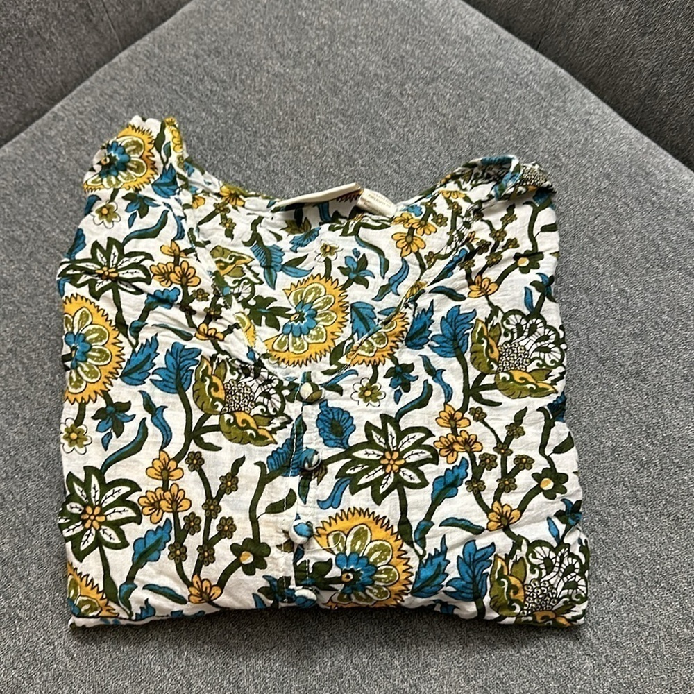 Cynthia Rowley Hippie Boho Top Green/Blue/Yellow Floral Shirt Size Small - Picture 6 of 6